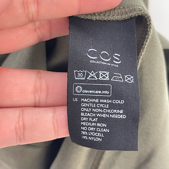 COS Sheath Dress Women's Size XS Green Ruffle Trim Crew Neck Casual Dress - Picture 7 of 8